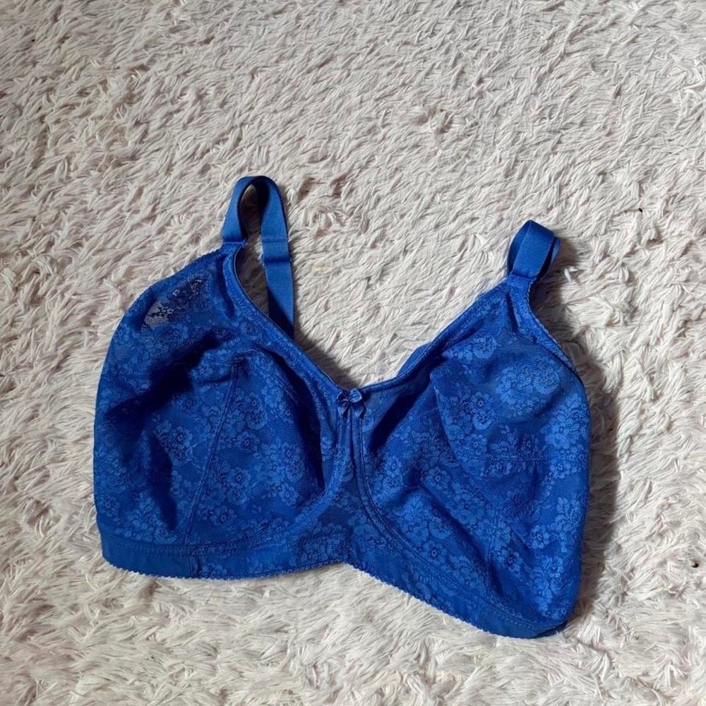 Cobalt Floral Full Coverage Lace Whimsical Soft Wireless Bra Womens 36K Vivid